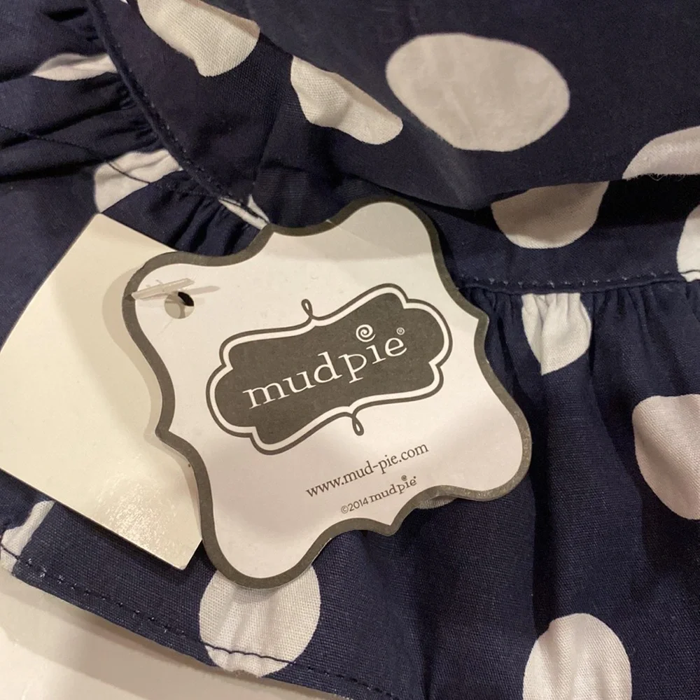 MUD PIE TODDLER SUN HAT NAVY AND WHITE POKKA DOTS NWT